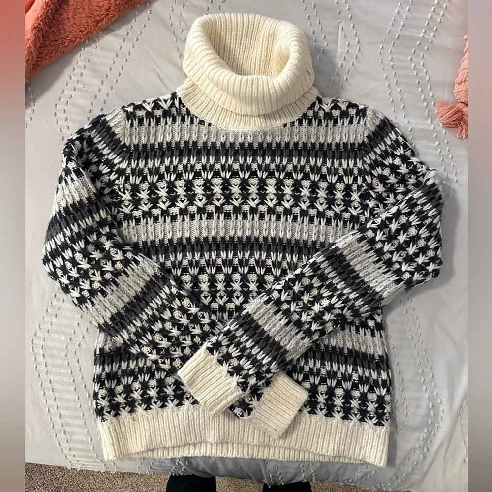 LOFT STITCHED STRIPE TURTLENECK SWEATER COZY, ALPACA